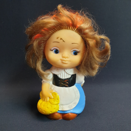 Резиновая игрушка Красная шапочка 20 см, роспись, есть дефект. Винтаж, СССР.