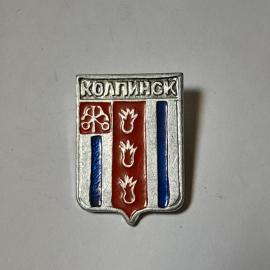 Значок СССР, герб Колпинска с цветами, красно-синий щит. Уникальный советский и винтажный.