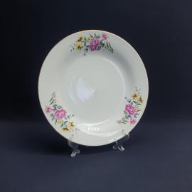 Столовая тарелка, фарфор деколь позолота 255 мм, винтаж Китай