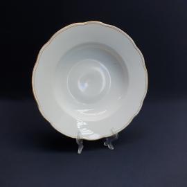 Суповая тарелка MZ, фарфор деколь позолота 235 мм, потертости, винтаж Чехословакия