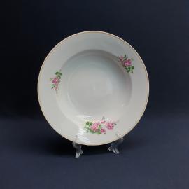 Суповая тарелка Дулево, фарфор деколь 235 мм, винтаж Россия