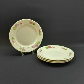 Набор из 4 столовых тарелок Конаково, фаянс деколь роспись 235 мм, винтаж СССР