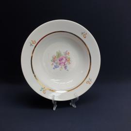 Суповая тарелка Чайка Краснодарский з-д, фарфор деколь позолота 24 см, винтаж СССР