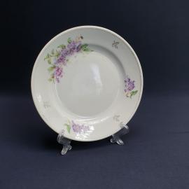 Десертная тарелка Сирень Дулево, фарфор деколь позолота 175 мм, потертости, винтаж СССР