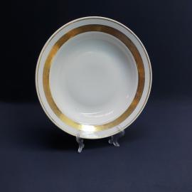 Суповая тарелка Вербилки, фарфор позолота 235 мм, потертости, винтаж СССР