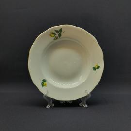 Суповая тарелка , фарфор деколь позолота 23 см, винтаж Болгария