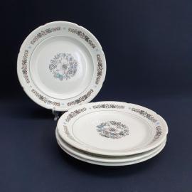 Набор из 4 столовых тарелок Конаково, фаянс деколь 235 мм, винтаж СССР