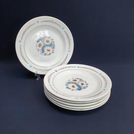 Набор из 6 столовых тарелок Конаково, фаянс деколь 22 см, винтаж СССР