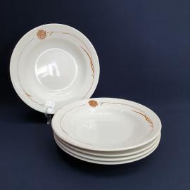 Набор из 5 суповых тарелок Буди, фаянс деколь 24 см, винтаж СССР