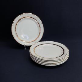 Набор из 6 десертных тарелок Конаково, фаянс золочение 20 см, винтаж СССР