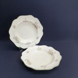 Набор из 2 столовых тарелок Ранние Советы, фаянс деколь 24 см, кракелюр, винтаж