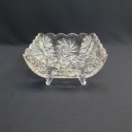 Салатник на ножках Crуstal Bohemia Pink hell, хрусталь 1.5 л скол, Винтаж Чехословакия