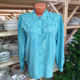 Винтажная блузка синтетика, размер М, длина 62 см, полуобхват груди 52 см, винтаж, Корея.