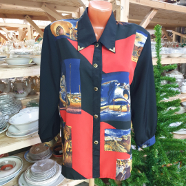 Винтажная блузка шифоновая Nipuna, длина 62, полуобхват груди 55, есть пятна, винтаж, Италия.