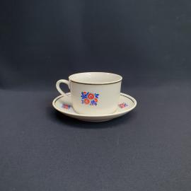 Чайная пара Полоннский ФЗ 200 мл, фарфор, деколь, позолота, винтаж СССР.