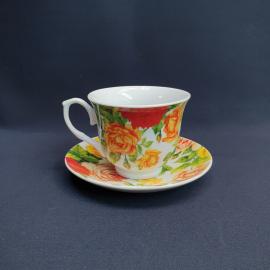 Чайная пара, фарфор, деколь, 220 мл, Китай.