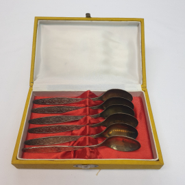 Набор чайных ложек 6 шт, МНЦ, патина, коробки желтые и красныеВинтаж, СССР.