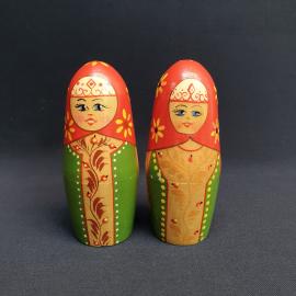 Пара матрешек погремушек 11 см, дерево, роспись. Винтаж, СССР.