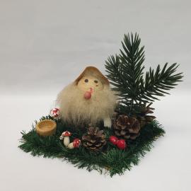 Композиция под елку 18х12х15 см, вата, платик, дерево, винтаж, ГДР.