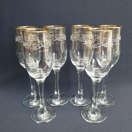 Набор бокалов 6 шт 180 мл, стекло - насыпное, позолота, высота 20 см. Винтаж, СССР.