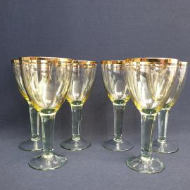 Набор рюмок 6 шт 100 мл, цветное стекло, позолота, высота 13 см. Винтаж, СССР.