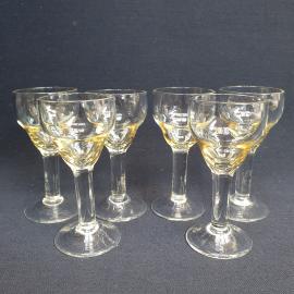 Набор рюмок 6 шт 30 мл, цветное стекло, высота 9 см. Винтаж, СССР.