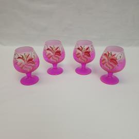 Набор коньячных бокалов 4 шт 250 мл, цветное стекло, ручная роспись. Винтаж, СССР.