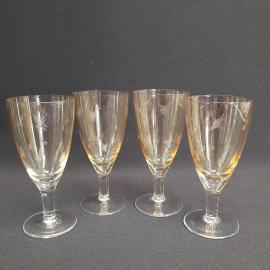 Набор рюмок 4 шт 70 мл, цветное стекло, ручная резка, высота 11 см. Винтаж, СССР.