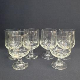 Набор бокалов 6 шт 200 мл, стекло, ручная резка, высота 12 см. Винтаж, СССР.