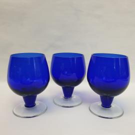 Набор рюмок 3 шт 100 мл, кобальтовое стекло, высота 9 см. Винтаж, СССР.