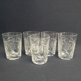 Набор стопок 5 шт 90 мл, хрусталь, ручная резка. Винтаж, СССР.