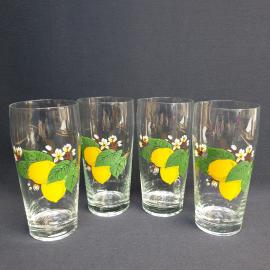 Набор стаканов 4 шт 450 мл, стекло, деколь, 15 см. Винтаж, СССР.