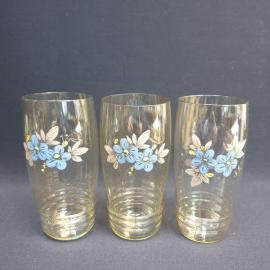 Набор стаканов 3 шт 300 мл, цветное стекло, деколь, высота 13 см. Винтаж, СССР.