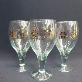 Набор бокалов 3 шт 13 см, цветное стекло, деколь, 200 мл. Винтаж, СССР.