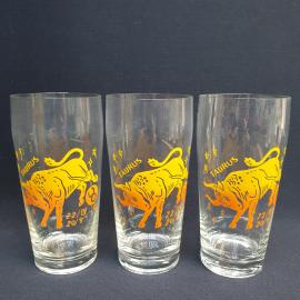 Набор стаканов 3 шт 350 мл, стекло, деколь, высота 15 см. Винтаж, СССР.