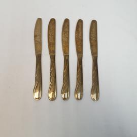 Набор столовых ножей 5 шт, нержавейка, рисунок, желтое покрытие Винтаж