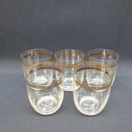 Набор стопок 5 шт 200 мл, стекло, позолота, высота 7 см. Винтаж, СССР.