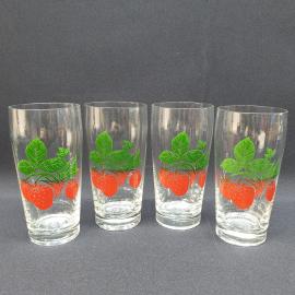 Набор стаканов 4 шт 350 мл, стекло, деколь, высота 14 см. Винтаж, СССР.