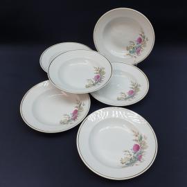 Набор суповых тарелок 6 шт Богдановичи, фарфор, деколь, позолота. Винтаж СССР.