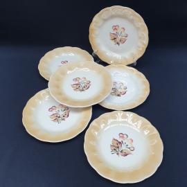 Набор десертных тарелок 6 шт Коростень, фарфор, крытье, роспись. Винтаж СССР