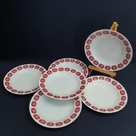 Набор винтажных суповых тарелок Kahla ГДР 6 шт, фарфор, деколь. Период СССР.