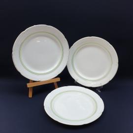 Набор столовых тарелок 3 шт ЗИК Конакова 1952-1959 гг, фаянс, роспись, позолота. Винтаж СССР