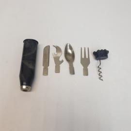 Столовый дорожный набор из 5 предметов, нержавейка, пластик. Винтаж, СССР