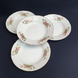 Набор суповых тарелок 4 шт, фарфор, деколь, позолота. Винтаж Япония