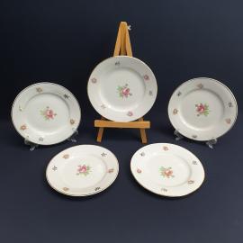 Набор десертных тарелок 5 шт Барановка, деколь, позолота. Винтаж СССР.