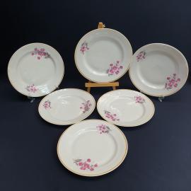 Набор столовых тарелок 6 шт Дулево, фарфор, деколь, люстр. Винтаж СССР