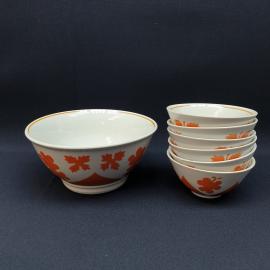 Набор Пахта салатник 700 мл и 6 пиалок 200 мл Песочное, фарфор, крытье, люстр. Винтаж СССР