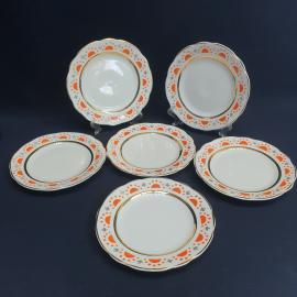 Набор десертных тарелок 6 шт Коростень, фарфор, крытье, позолота. Винтаж СССР.