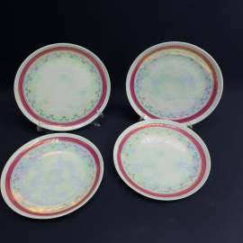 Набор пирожковых тарелок 4 шт, фарфор, перламутр, крытье, позолота. Винтаж