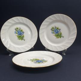 Набор пирожковых тарелок 3 шт Южноуральски ФЗ, фарфор, деколь, позолота. Винтаж СССР.